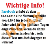 Hoax: Facebook-Gebhr 4,99 EUR ab 1.1.16