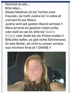 Suchmeldung: Justine (14) aus Moers