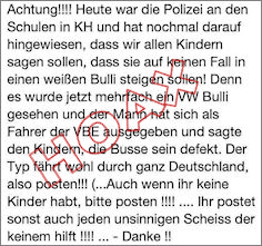 Warnung vor einem weien VW-Bus