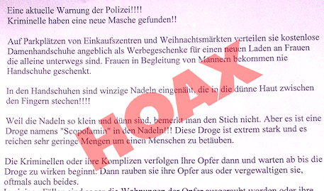 Hoax: Damenhandschuhe mit Scopolamin