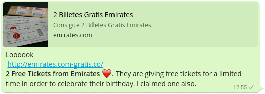 vorgebliche Gratis Tickets fr Emirates